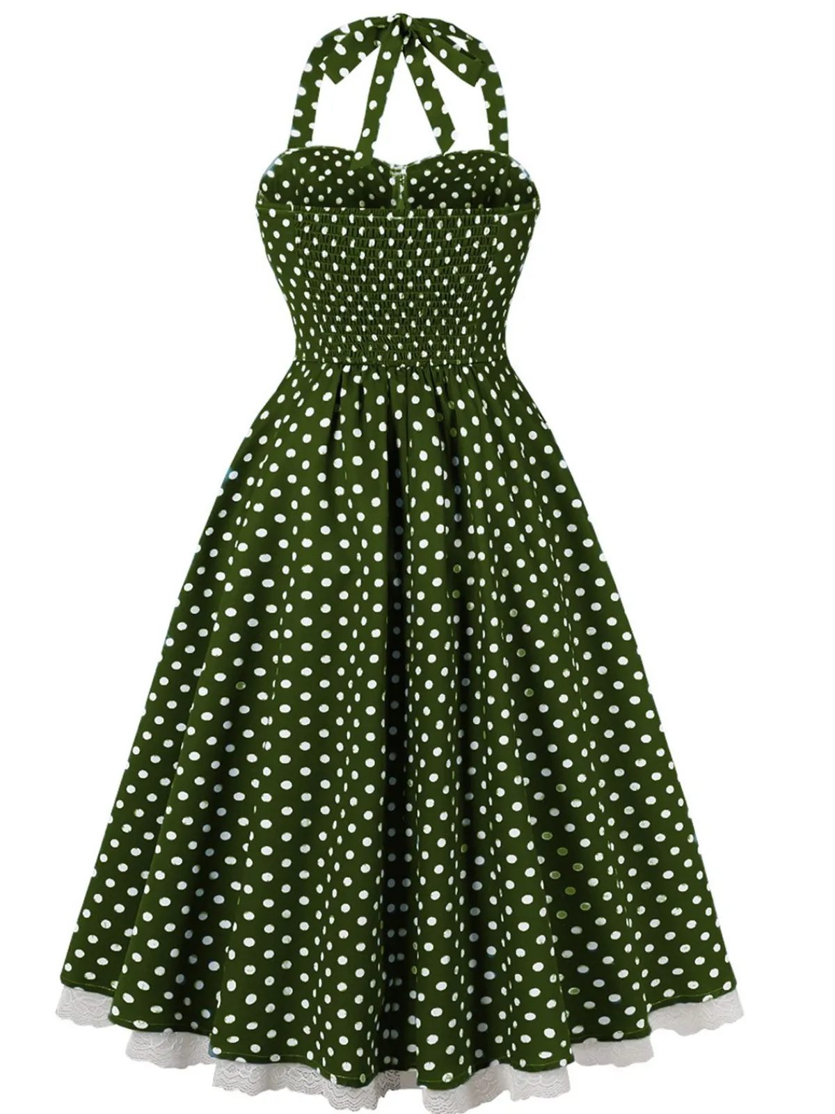 Best Retro Stage 1950s Halter Lace Patchwork Polka Dots Dress