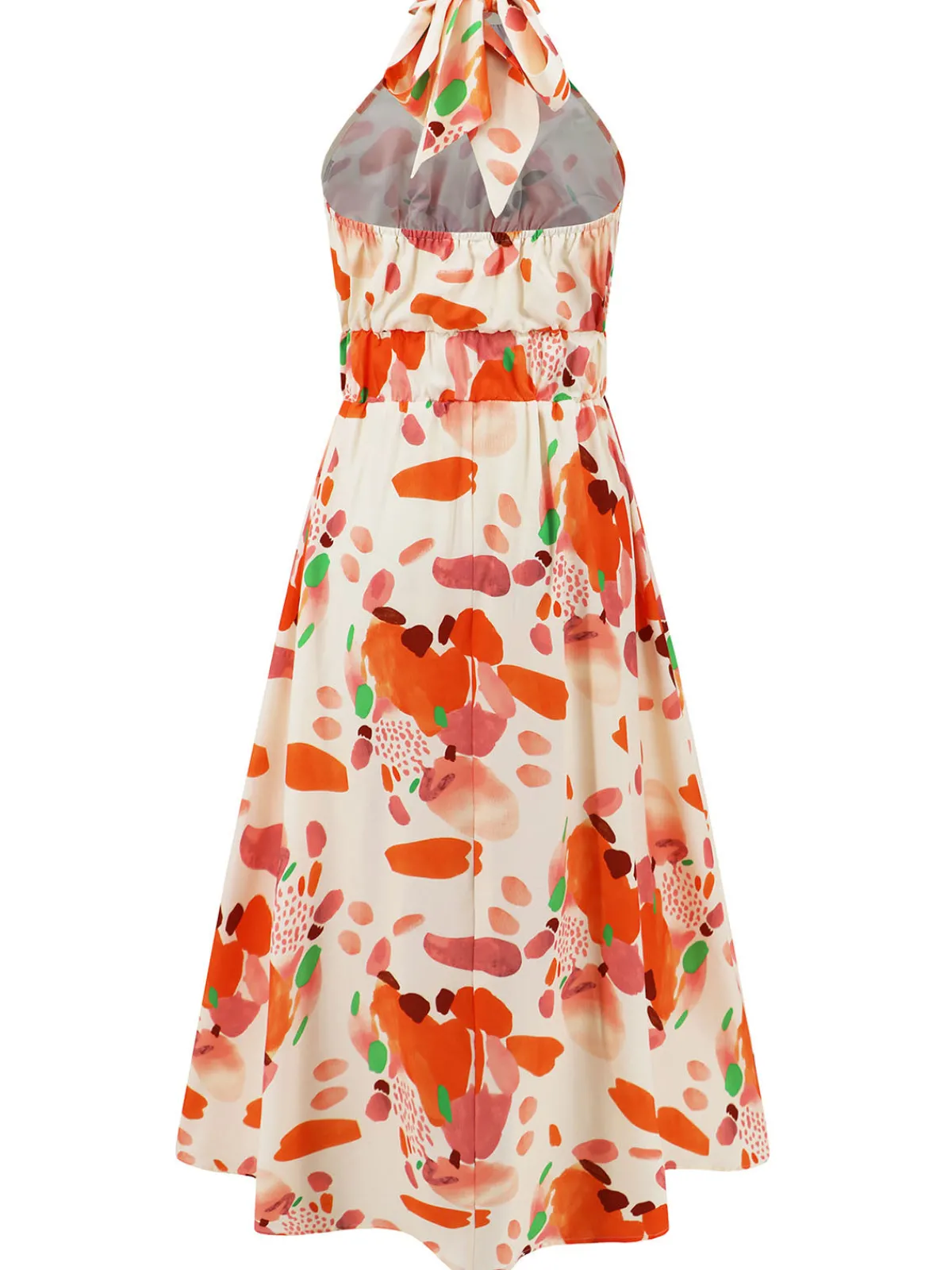 Outlet Retro Stage 1940s Halter Lace-Up Printed Sleeveless Dress Orange Red