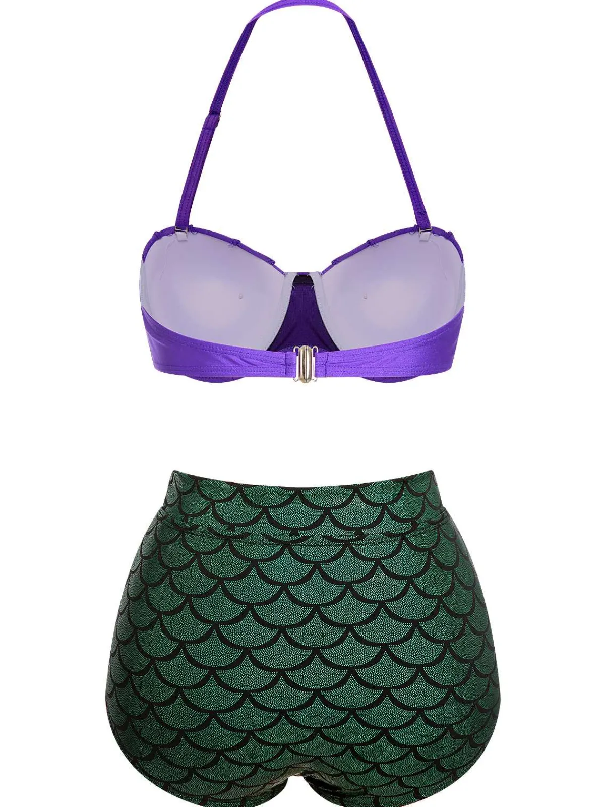 Outlet Retro Stage 1950s Halter Mermaid Scales Swimsuit Purple & Green