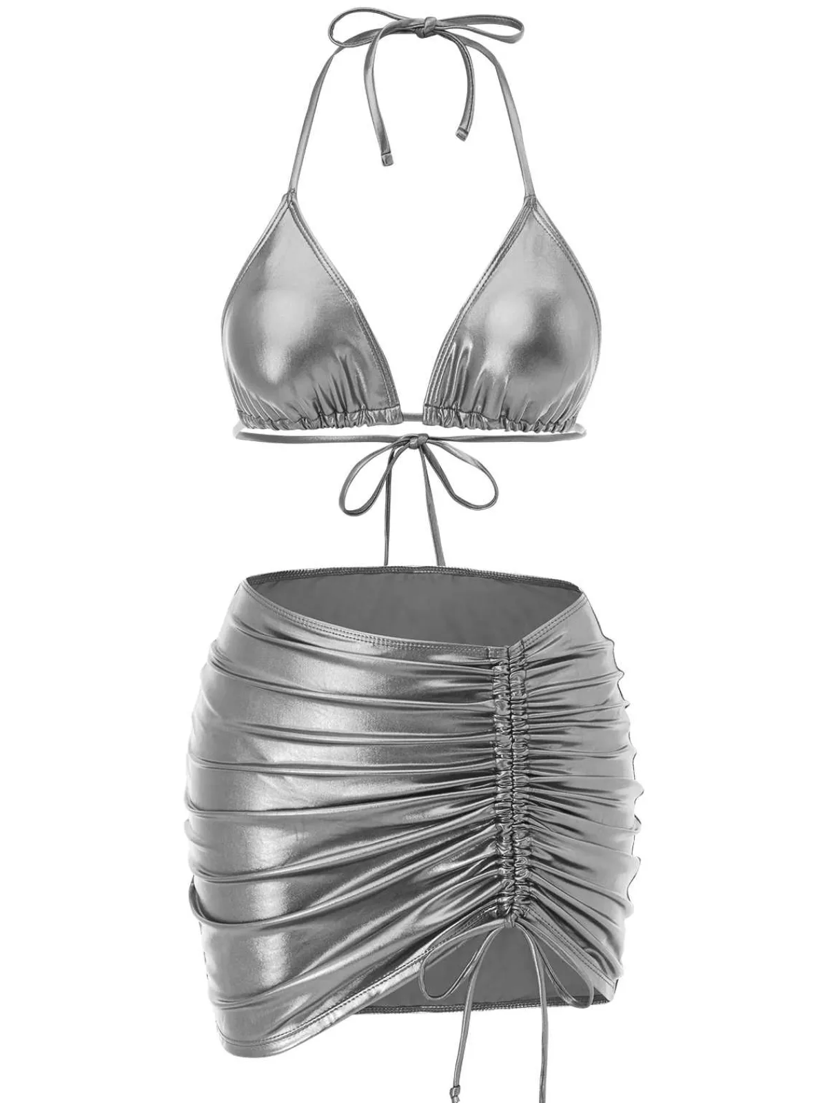 Sale Retro Stage 1970s Halter Metallic Bikini & Ruched Cover-Up