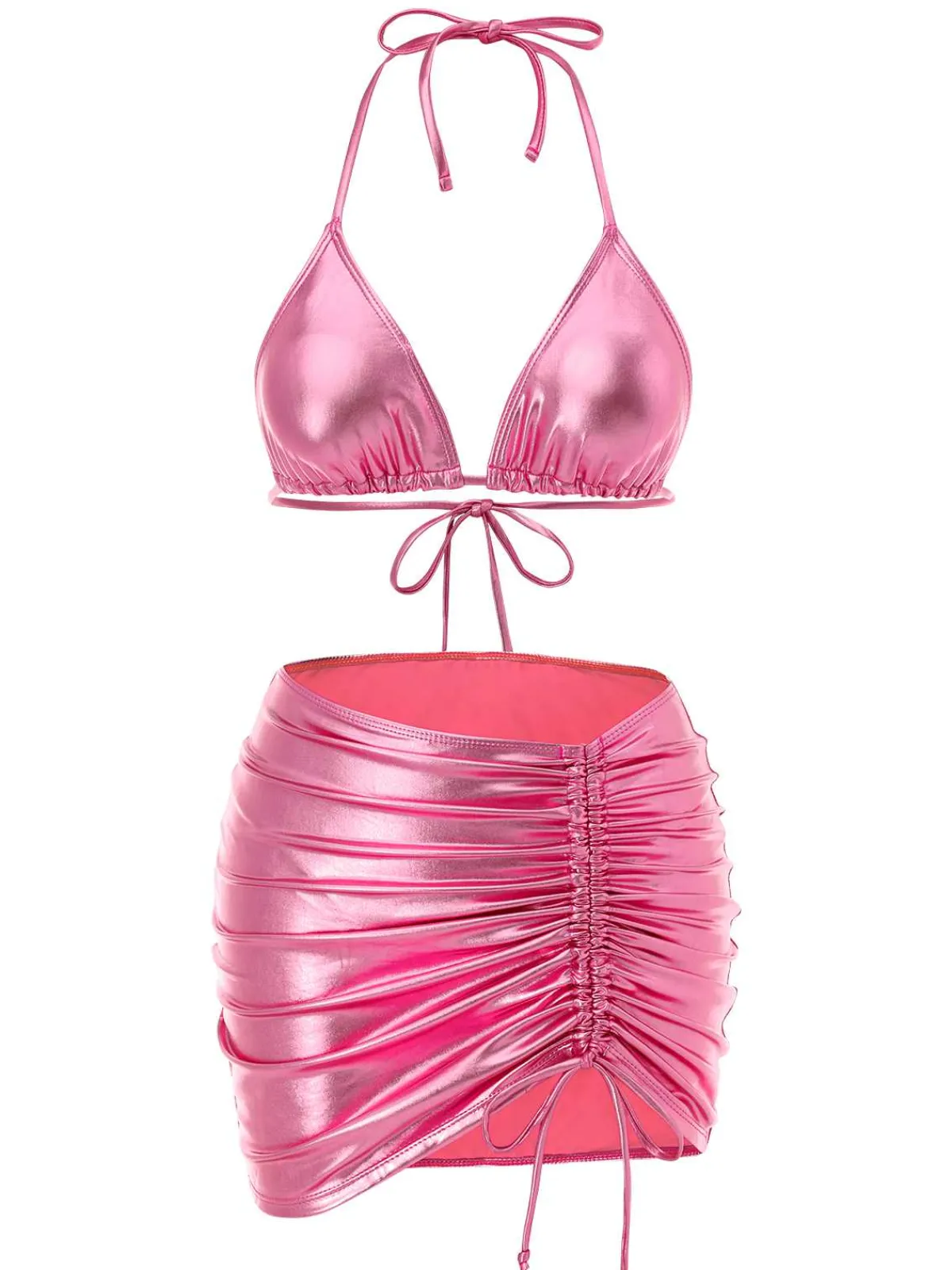 Sale Retro Stage 1970s Halter Metallic Bikini & Ruched Cover-Up