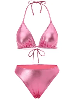Sale Retro Stage 1970s Halter Metallic Bikini & Ruched Cover-Up