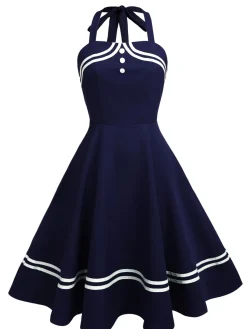 Hot Retro Stage 1950s Halter Navy Swing Dress