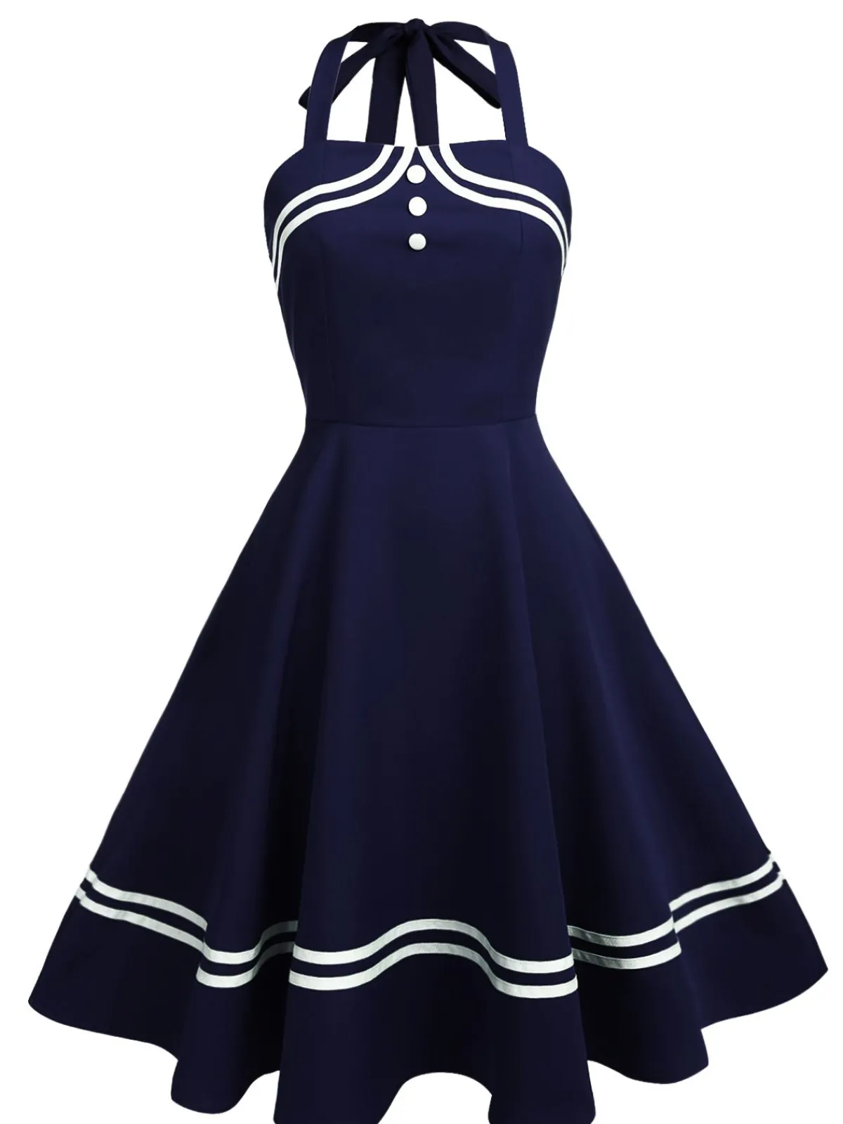 Hot Retro Stage 1950s Halter Navy Swing Dress