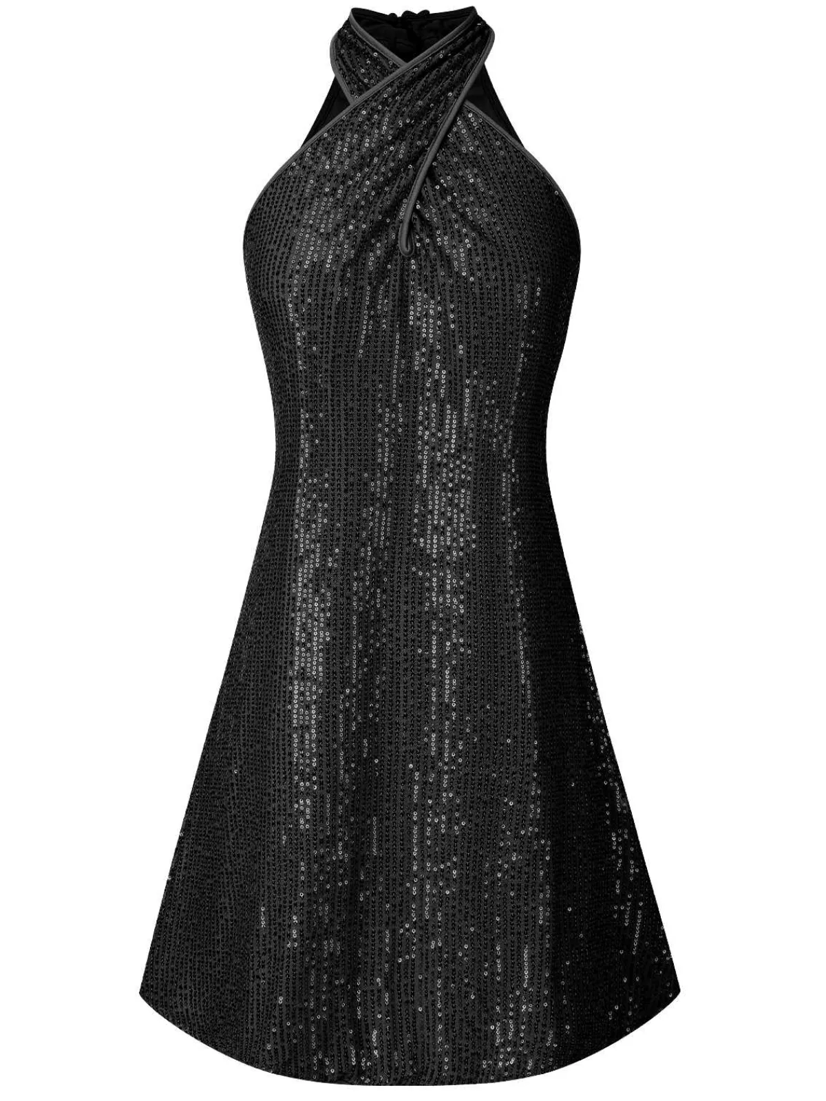Hot Retro Stage 1980s Halter Off-Shoulder Sequined Dress