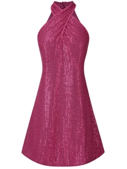 Sale Retro Stage 1980s Halter Off-Shoulder Sequined Dress