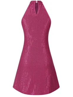 Sale Retro Stage 1980s Halter Off-Shoulder Sequined Dress