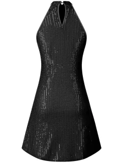 Sale Retro Stage 1980s Halter Off-Shoulder Sequined Dress