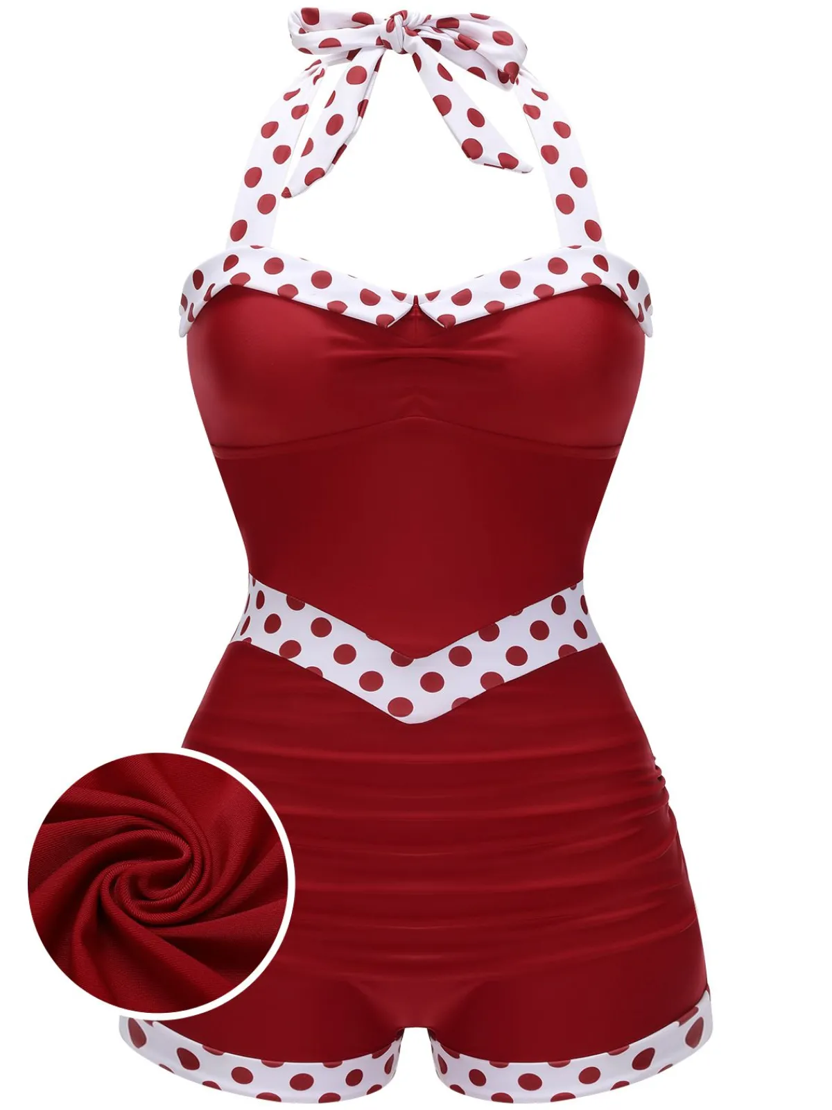 Best Retro Stage 1940s Halter Patchwork One-piece Swimsuit