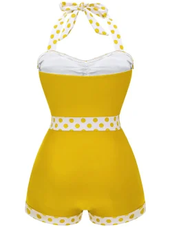 Best Retro Stage 1940s Halter Patchwork One-piece Swimsuit