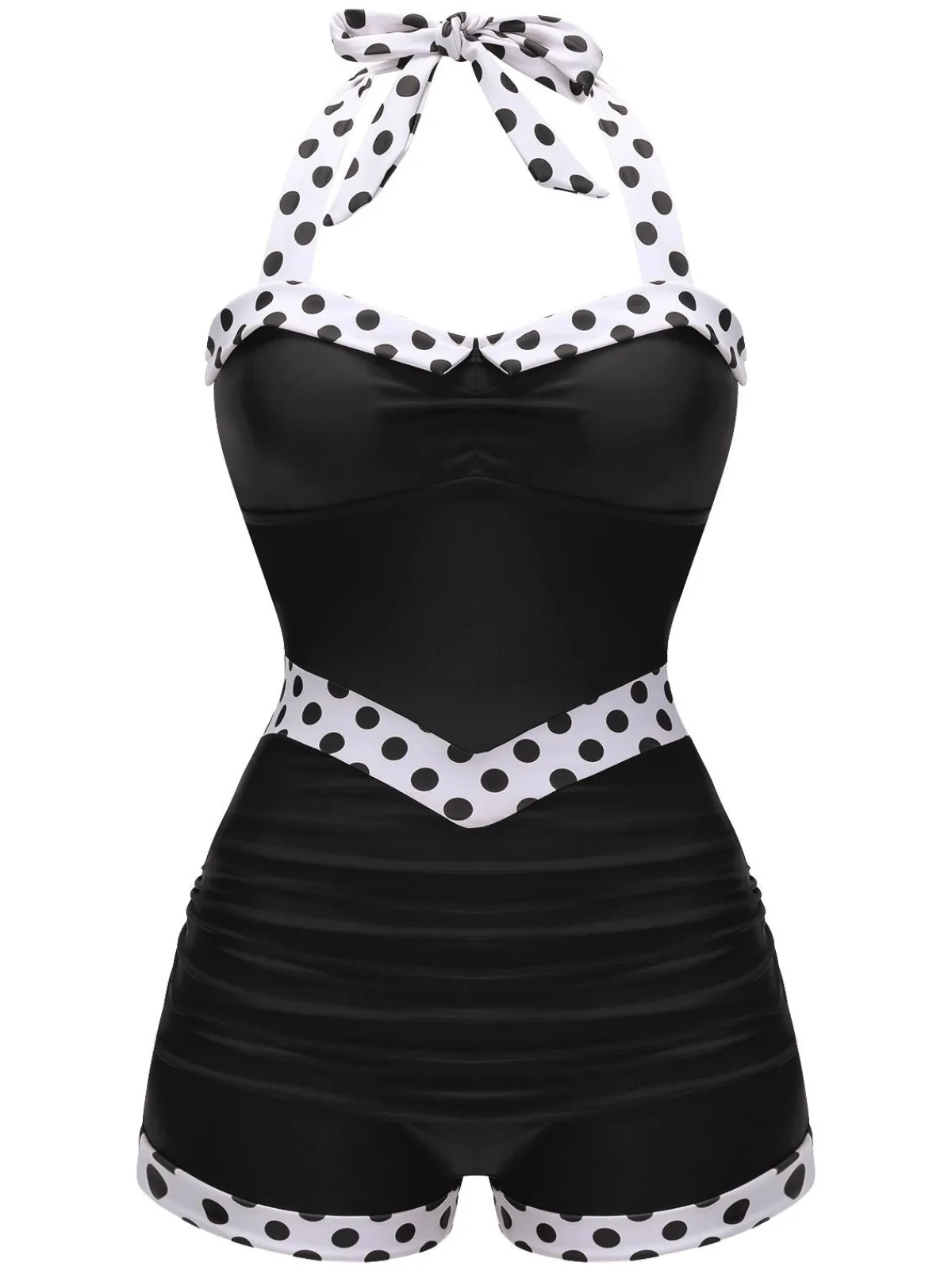 Best Retro Stage 1940s Halter Patchwork One-piece Swimsuit
