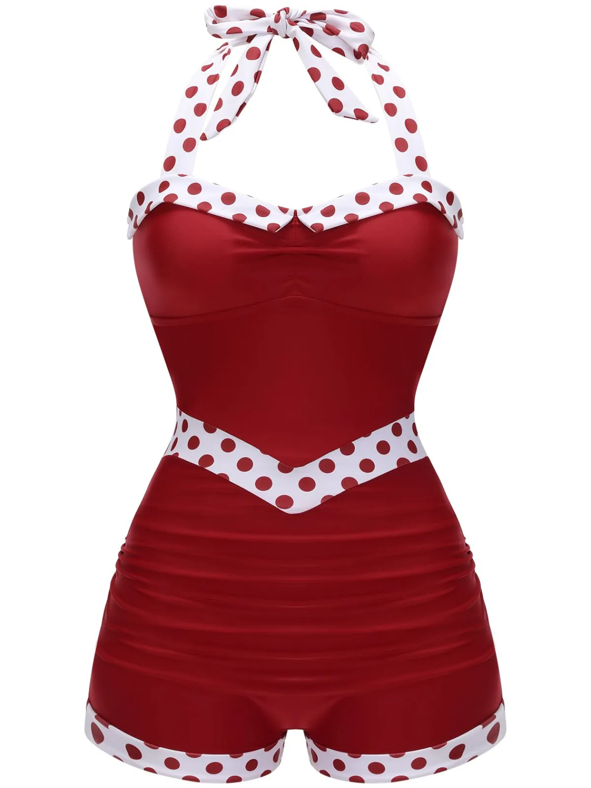 Best Retro Stage 1940s Halter Patchwork One-piece Swimsuit