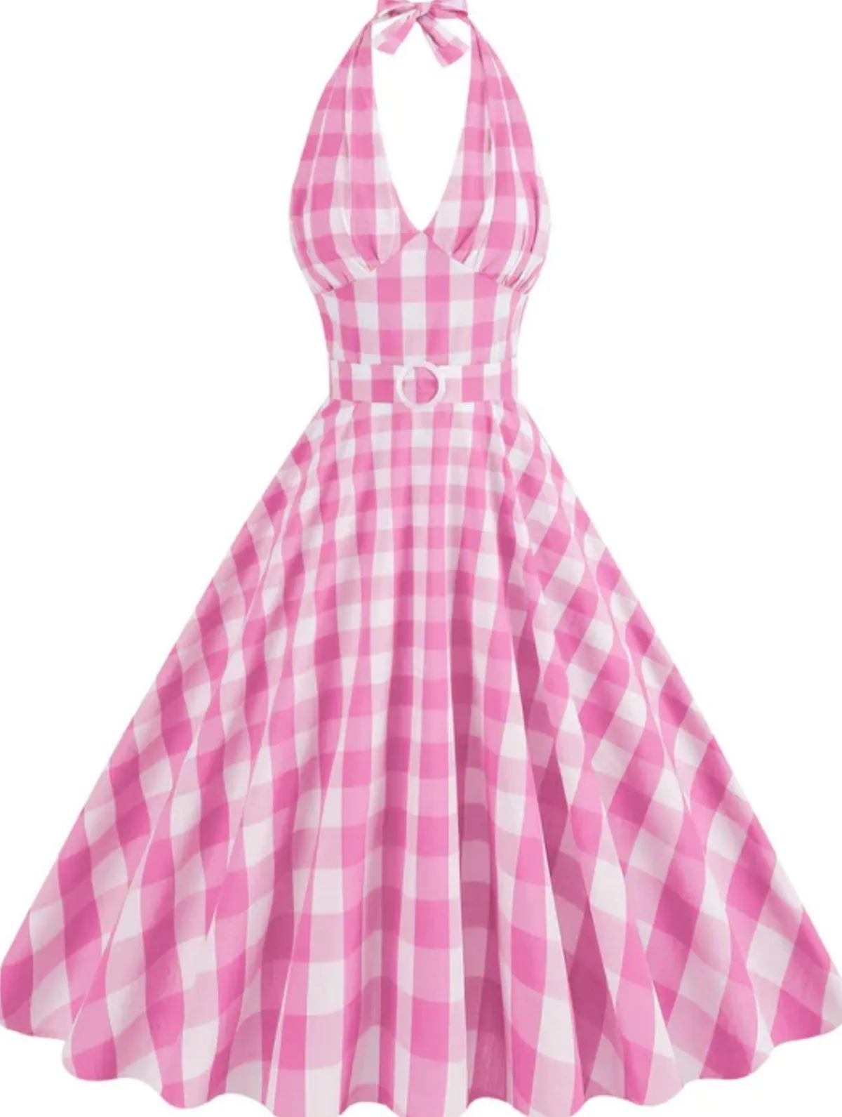 Discount Retro Stage 1950s Halter Plaid Belted Swing Dress