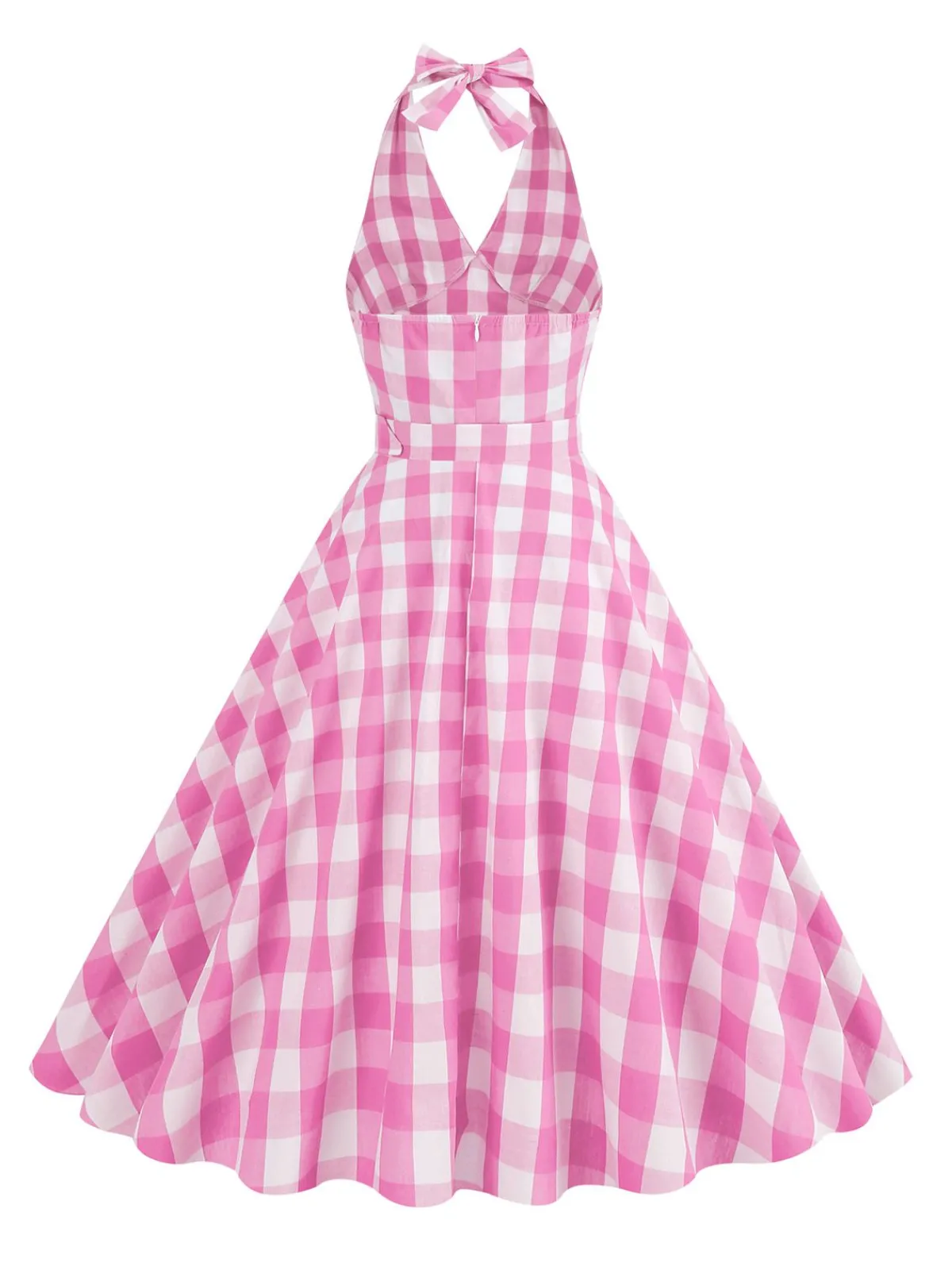 Discount Retro Stage 1950s Halter Plaid Belted Swing Dress