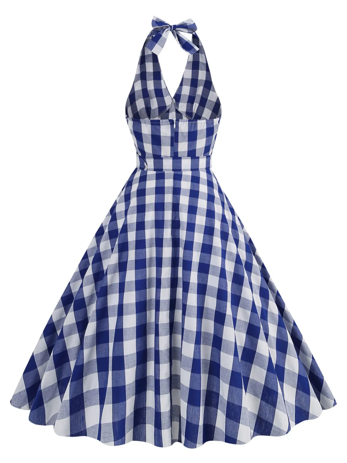 Discount Retro Stage 1950s Halter Plaid Belted Swing Dress