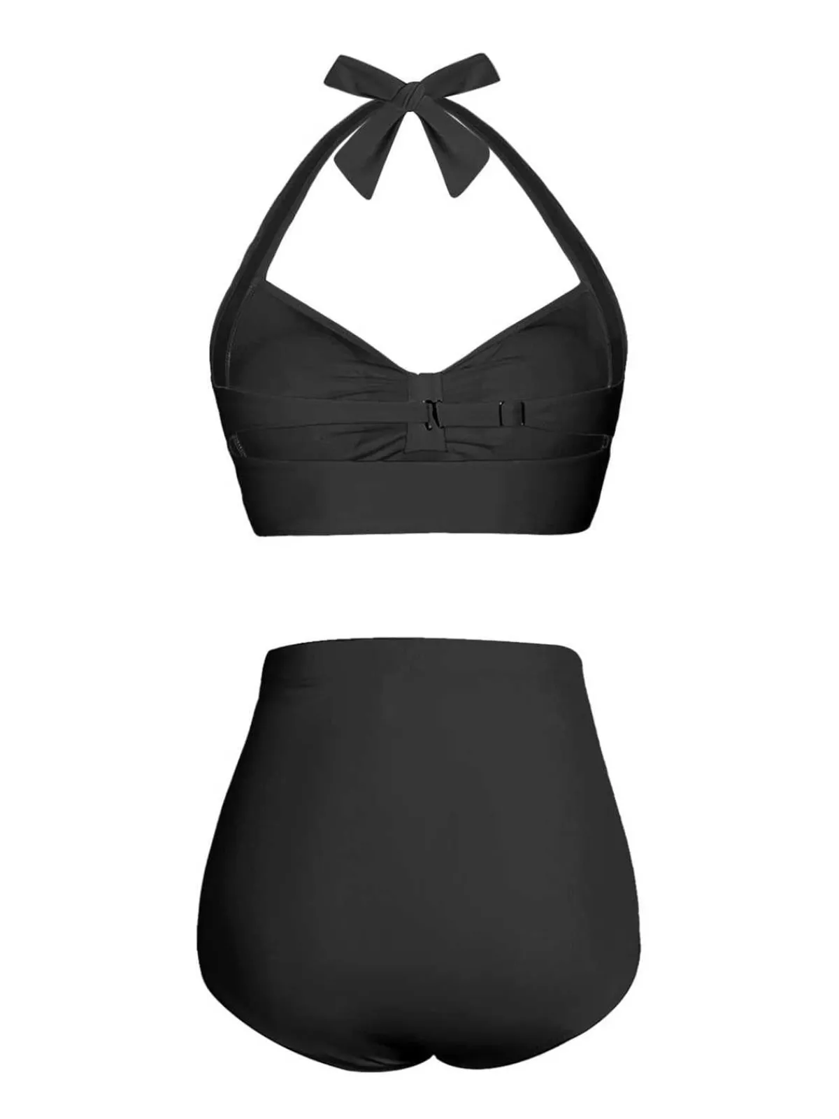 Discount Retro Stage 1940s Halter Pleated Solid Swimsuit