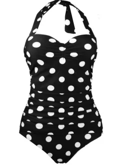 New Retro Stage 1950s Halter Polka Dot One-Piece Swimsuit
