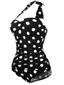 New Retro Stage 1950s Halter Polka Dot One-Piece Swimsuit