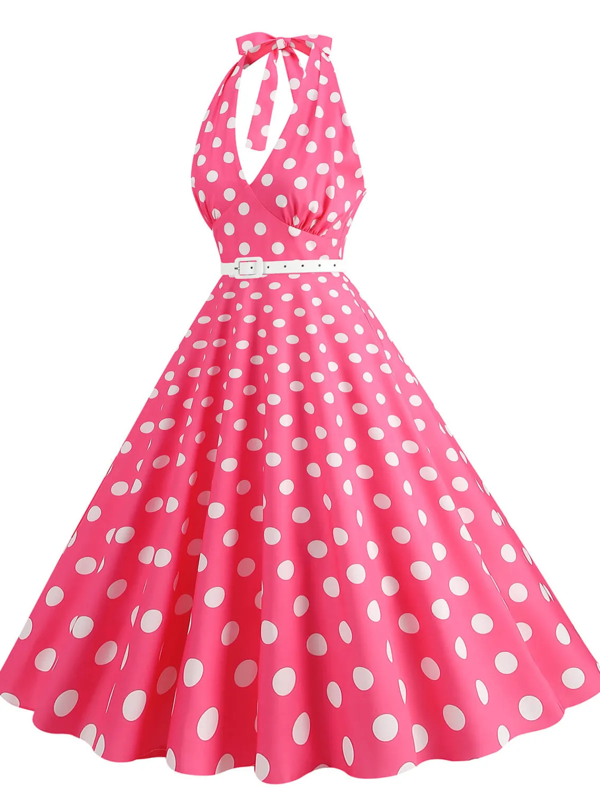 Clearance Retro Stage 1950s Halter Polka Dot Print Swing Dress
