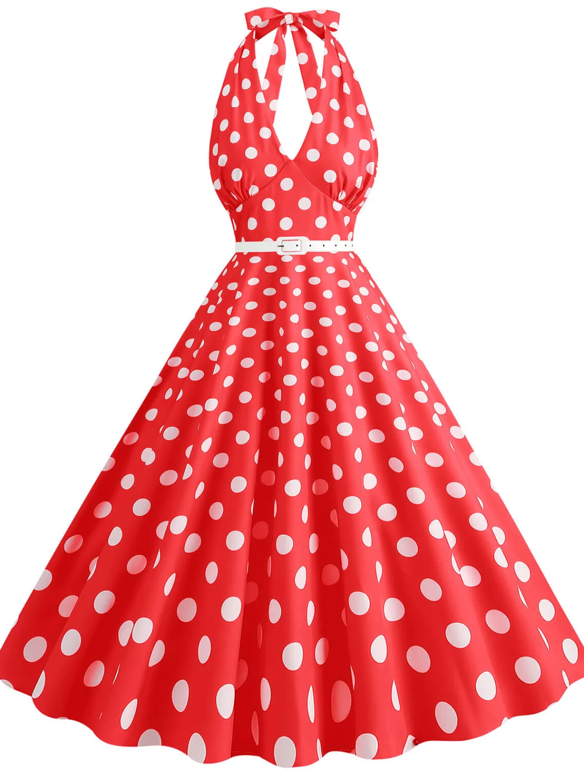 Clearance Retro Stage 1950s Halter Polka Dot Print Swing Dress
