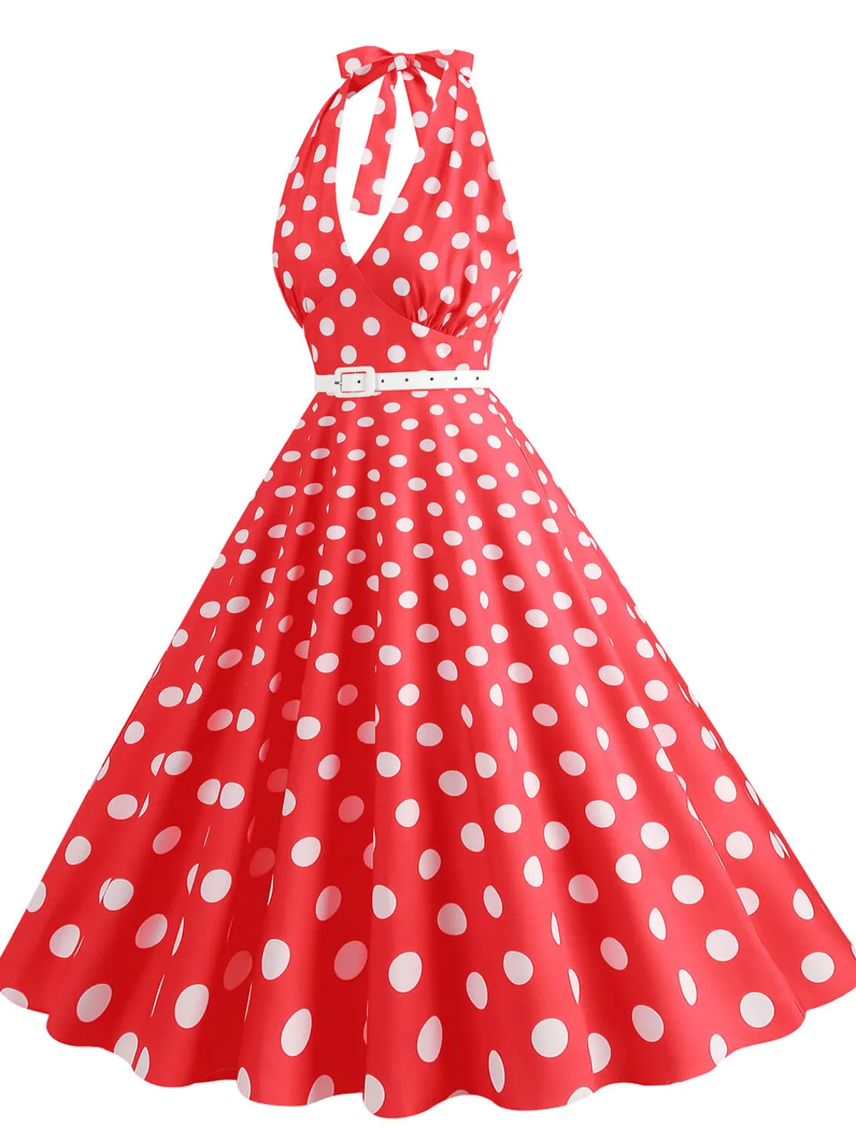 Clearance Retro Stage 1950s Halter Polka Dot Print Swing Dress