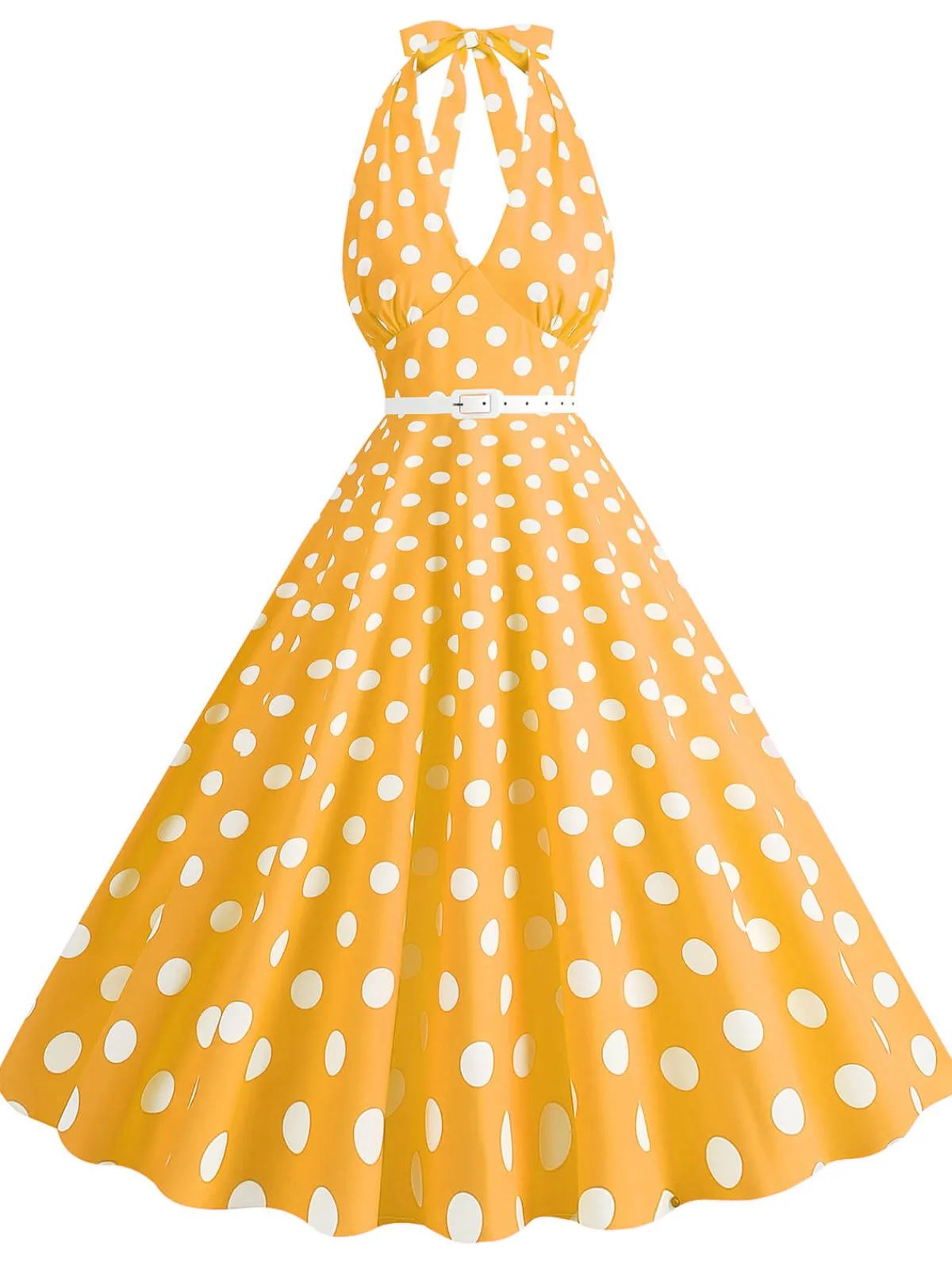 Clearance Retro Stage 1950s Halter Polka Dot Print Swing Dress