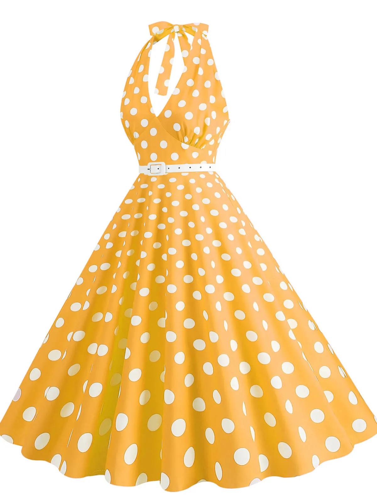 Clearance Retro Stage 1950s Halter Polka Dot Print Swing Dress