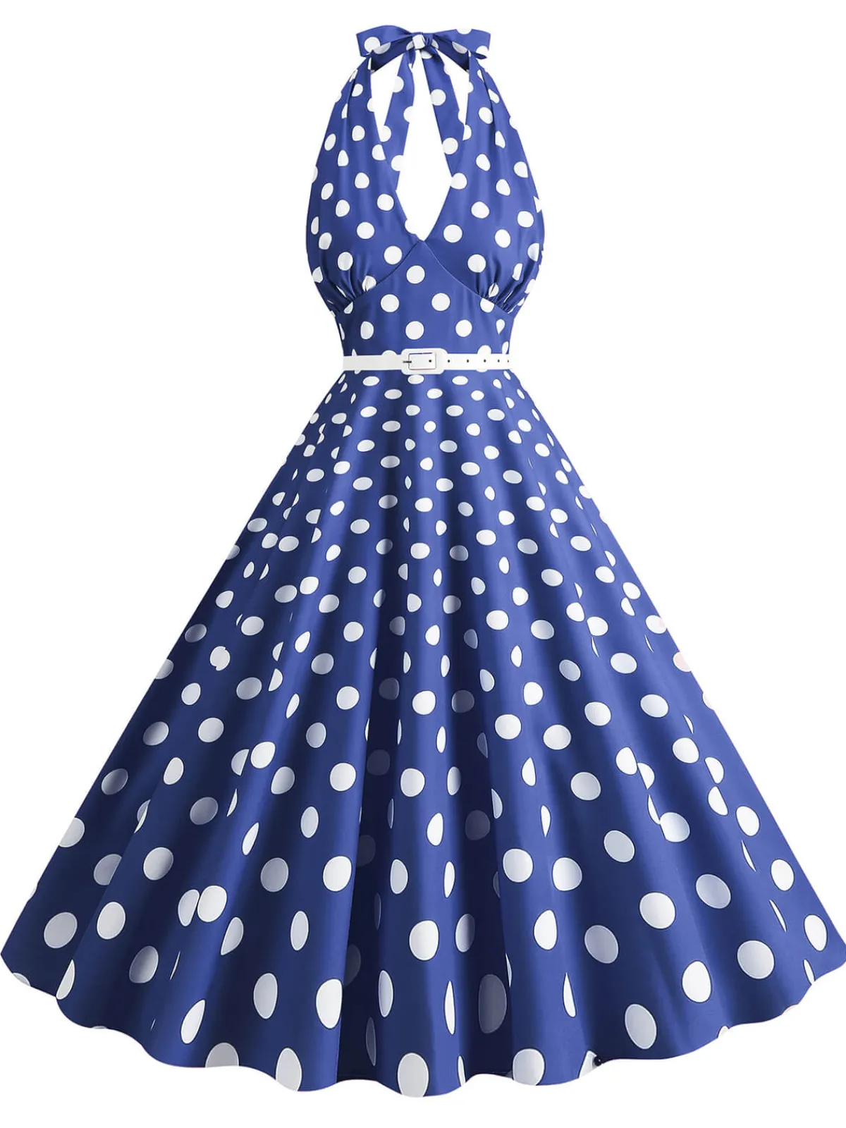 Clearance Retro Stage 1950s Halter Polka Dot Print Swing Dress