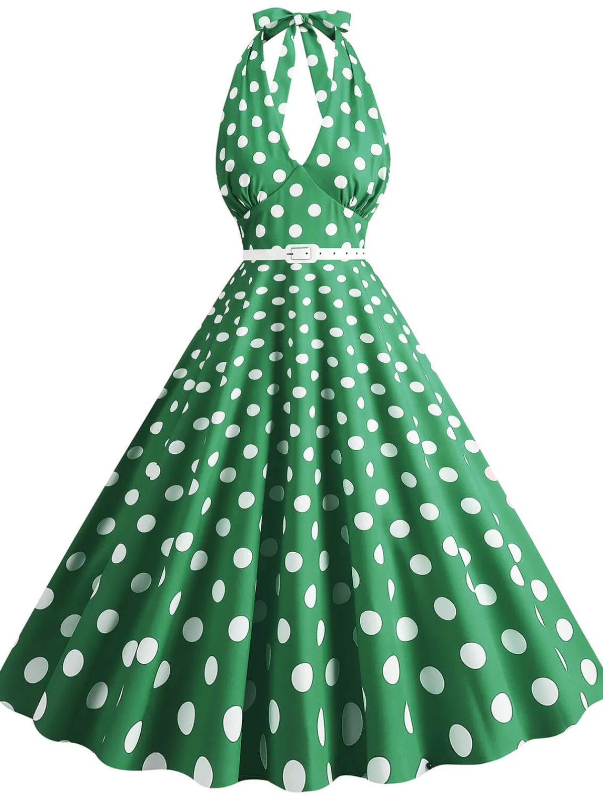 Clearance Retro Stage 1950s Halter Polka Dot Print Swing Dress
