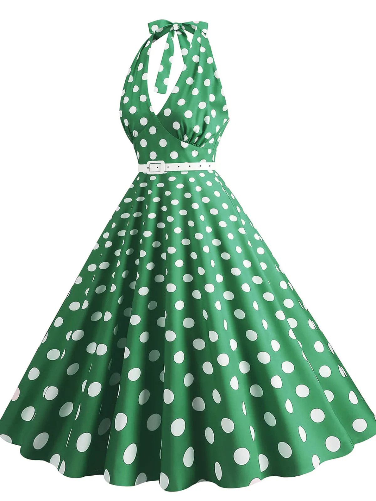Clearance Retro Stage 1950s Halter Polka Dot Print Swing Dress