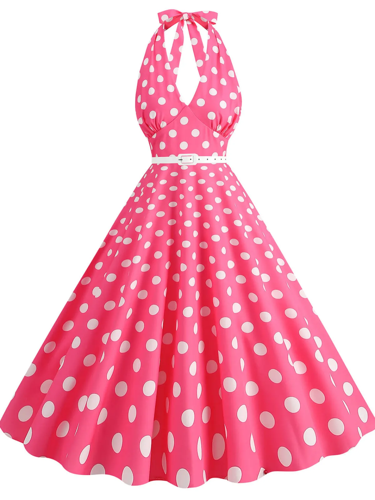 Clearance Retro Stage 1950s Halter Polka Dot Print Swing Dress