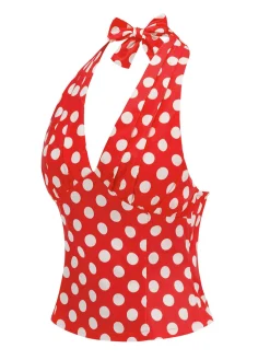 Discount Retro Stage 1950s Halter Polka Dots Backless Top