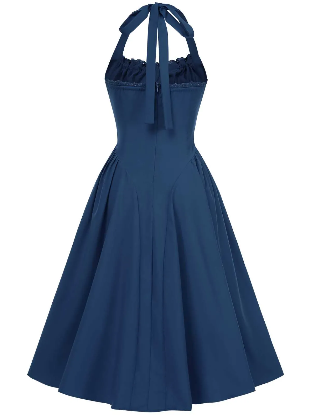 Online Retro Stage 1950s Halter Solid Swing Corset Dress