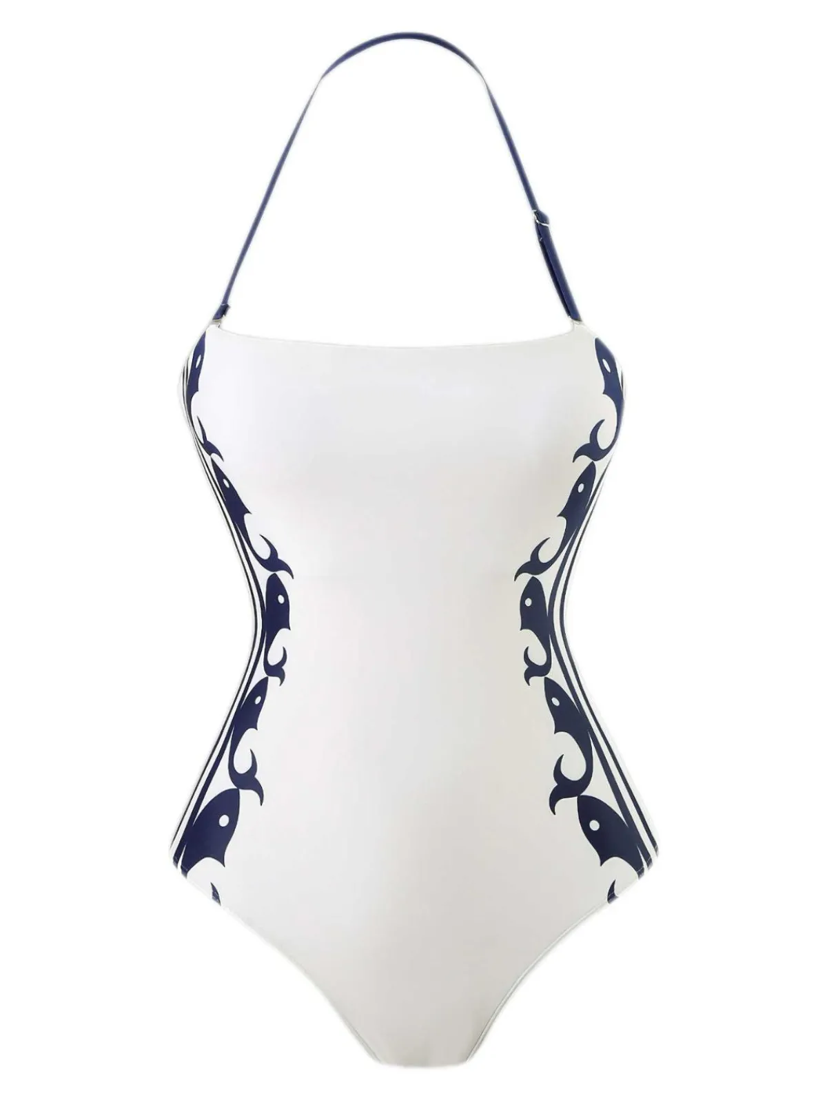 Sale Retro Stage 1940s Halter Swimsuit & Sailor-Stripe Shorts Set Blue & White