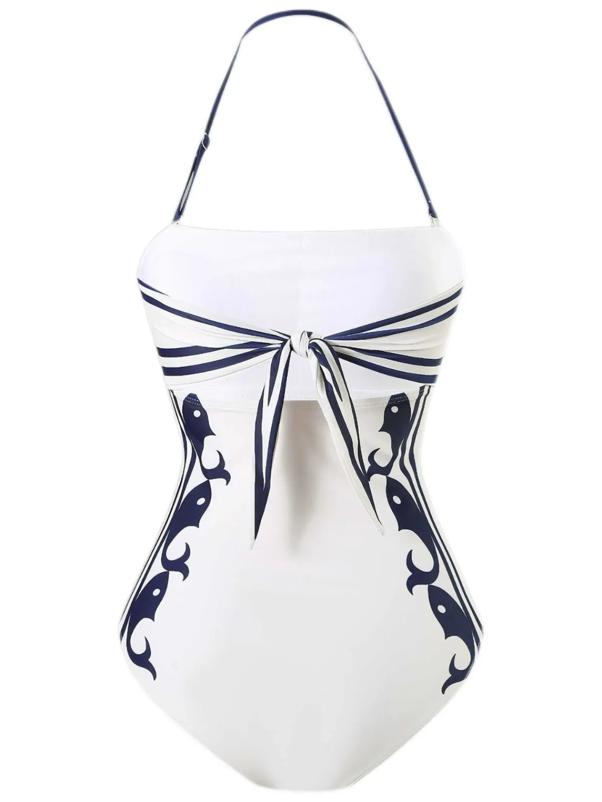 Sale Retro Stage 1940s Halter Swimsuit & Sailor-Stripe Shorts Set Blue & White