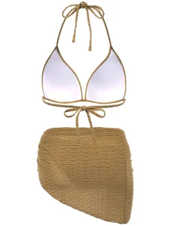 Outlet Retro Stage 1940s Halter Textured Solid Bikini Set & Cover-Up