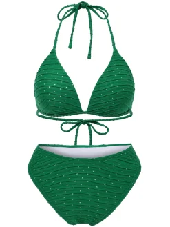 Outlet Retro Stage 1940s Halter Textured Solid Bikini Set & Cover-Up