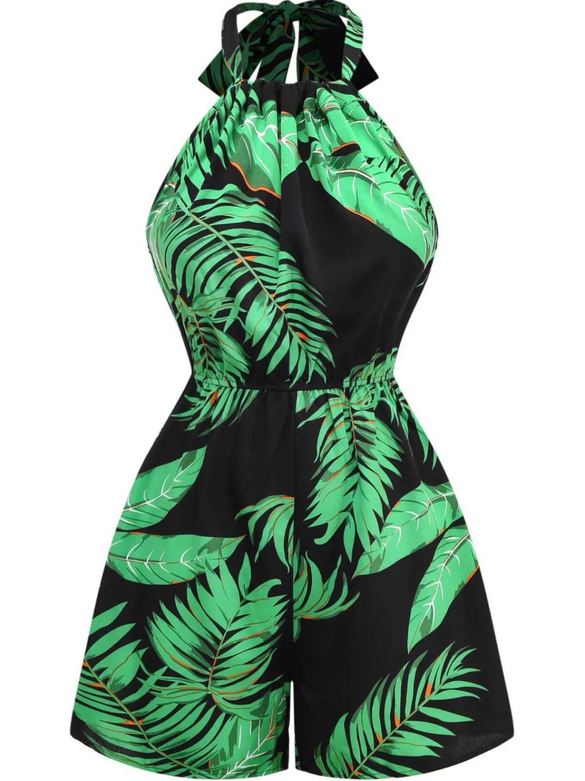 Discount Retro Stage 1950s Halter Tropical Palm-Leaf Romper