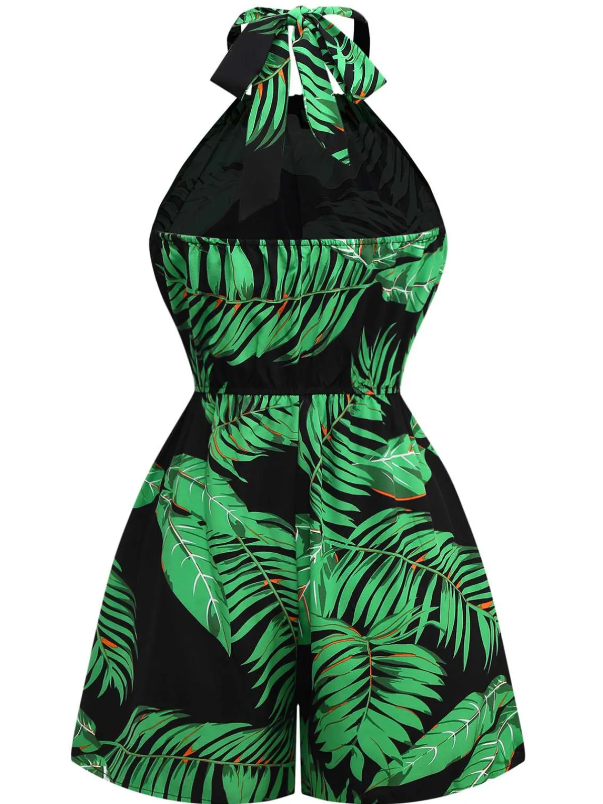 Discount Retro Stage 1950s Halter Tropical Palm-Leaf Romper