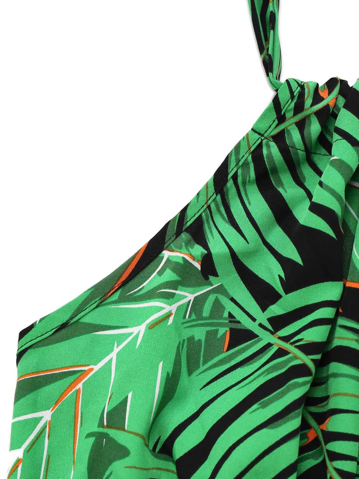 Discount Retro Stage 1950s Halter Tropical Palm-Leaf Romper