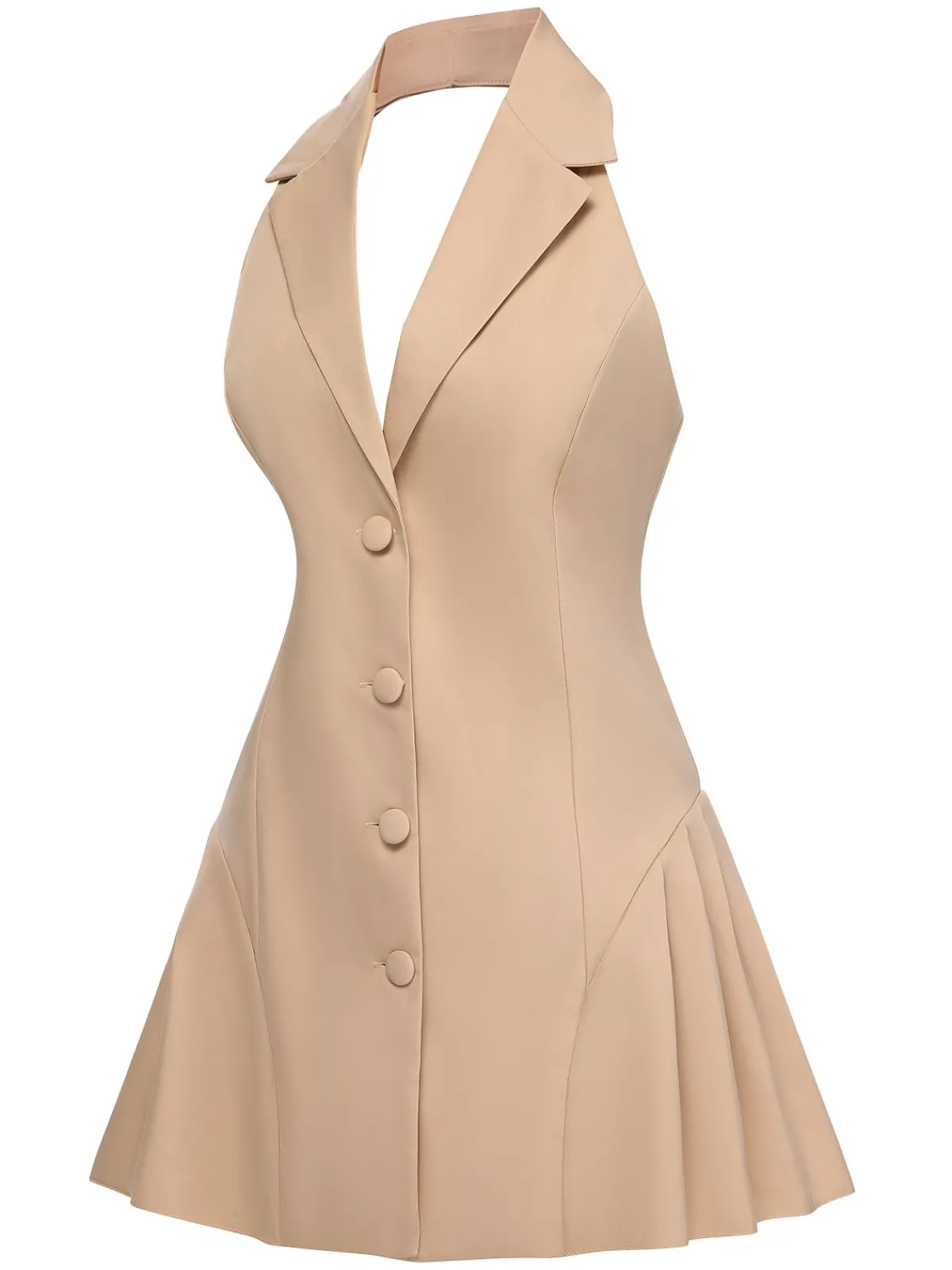 Best Retro Stage 1980s Halter V-Neck Backless Sleeveless Solid Dress