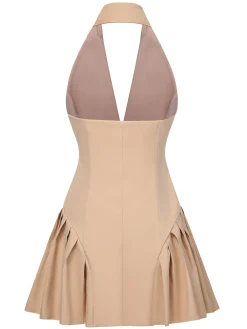 Best Retro Stage 1980s Halter V-Neck Backless Sleeveless Solid Dress