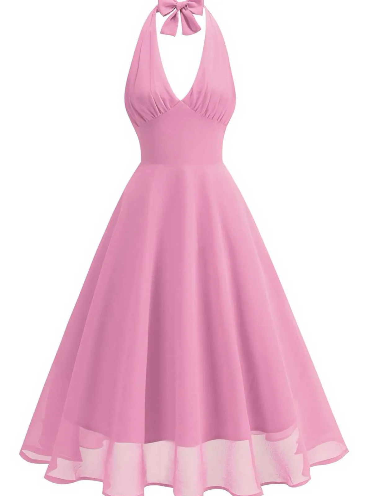 Sale Retro Stage 1950s Halter V-Neck Mesh Backless Dress