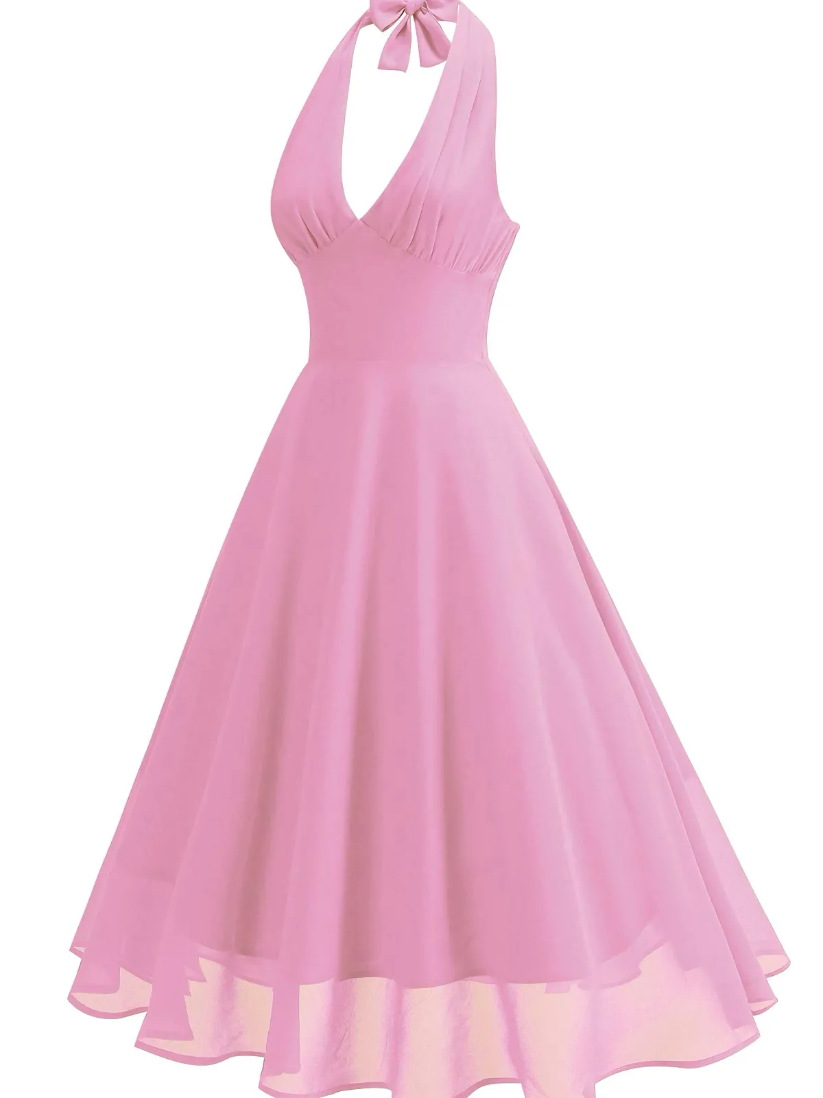 Sale Retro Stage 1950s Halter V-Neck Mesh Backless Dress