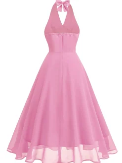 Sale Retro Stage 1950s Halter V-Neck Mesh Backless Dress