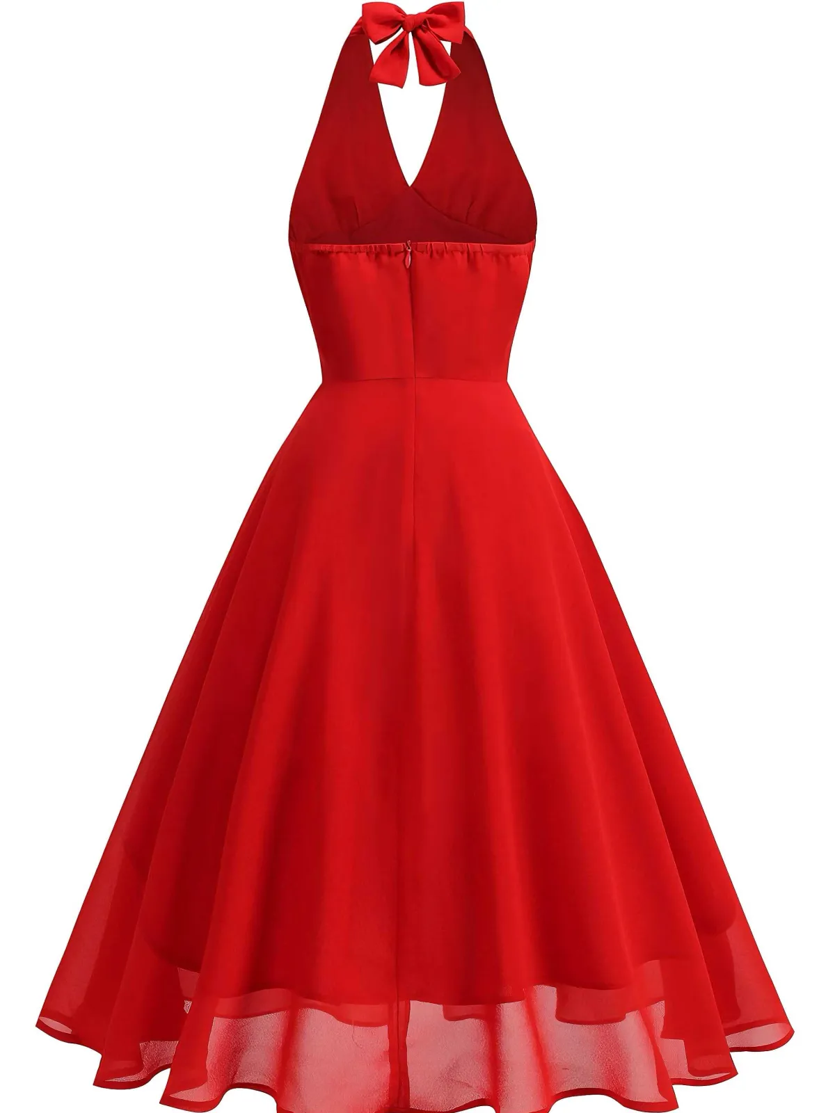 Sale Retro Stage 1950s Halter V-Neck Mesh Backless Dress