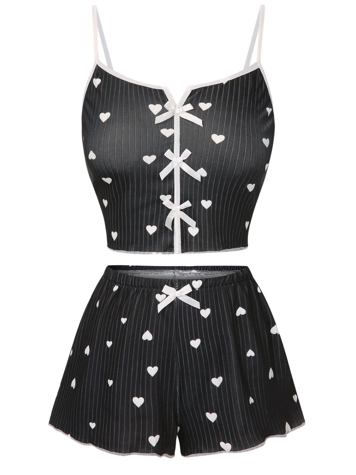 Fashion Retro Stage 1970s Heart Bow Spaghetti Strap Pajamas