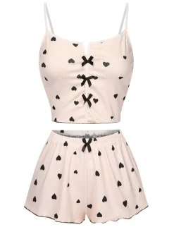 Fashion Retro Stage 1970s Heart Bow Spaghetti Strap Pajamas