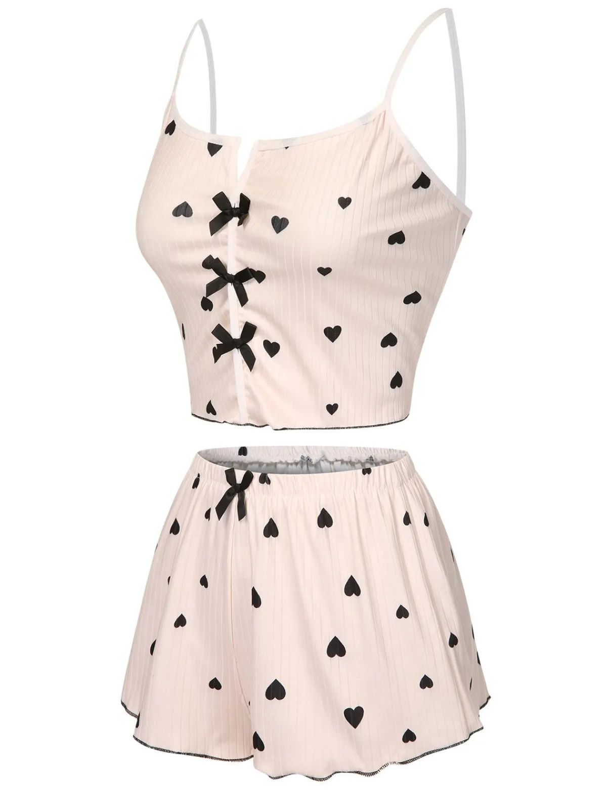 Fashion Retro Stage 1970s Heart Bow Spaghetti Strap Pajamas