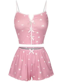 Fashion Retro Stage 1970s Heart Bow Spaghetti Strap Pajamas